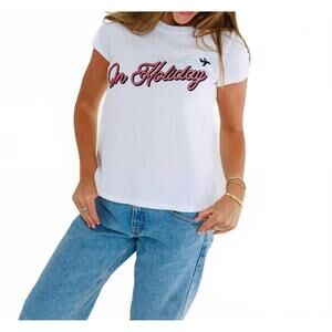 NEW SUNNY SOMEWHERE on holiday crew tee in white